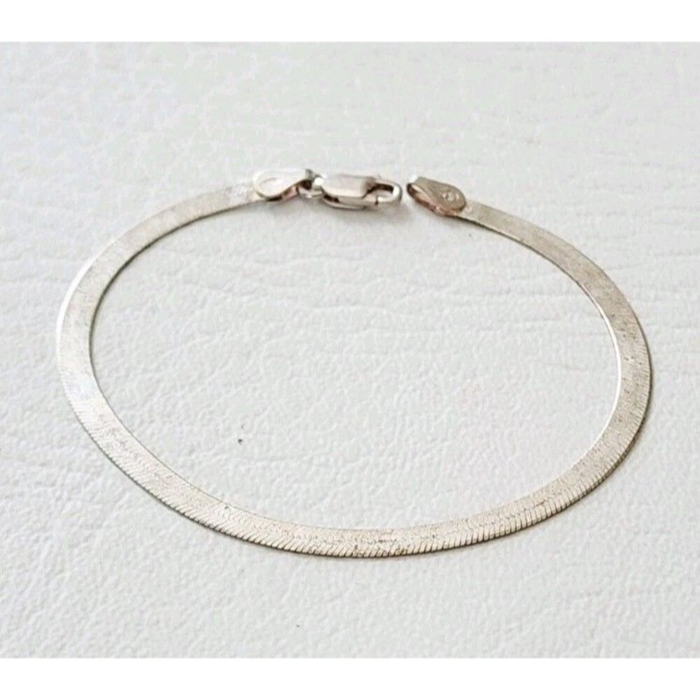 Italy Vintage Flat Herringbone 925 Sterling Silver Bracelet 7"